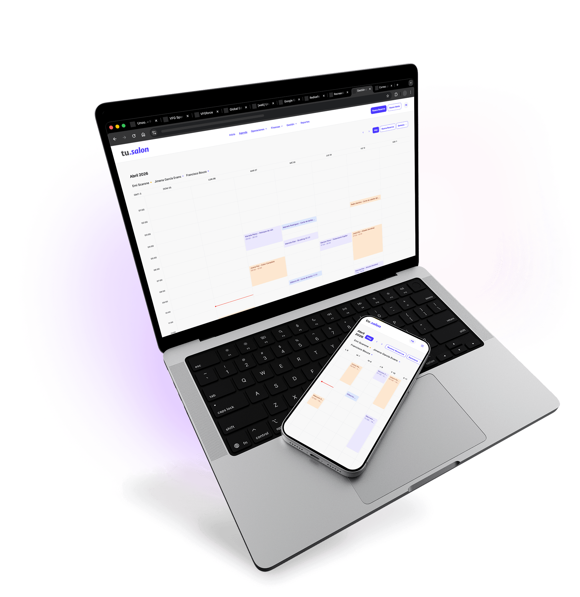 Laptop and phone showing the system