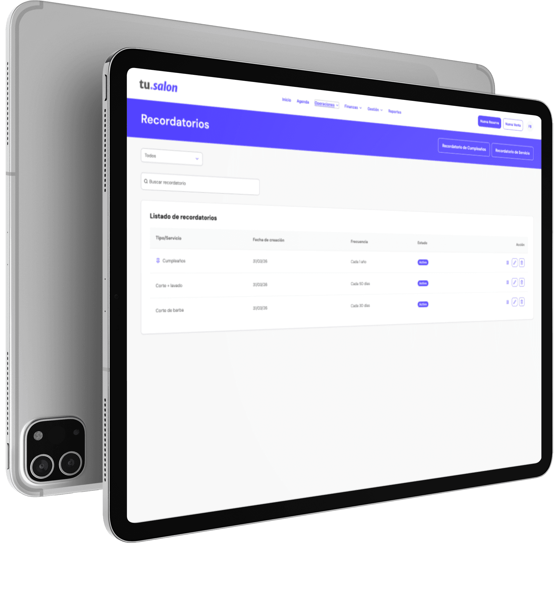 Tablet showing the reminders section of the system